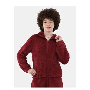 No Boundaries Burgundy Half Zip Plush Pullover with Pockets Size XXS - NWT - Jun